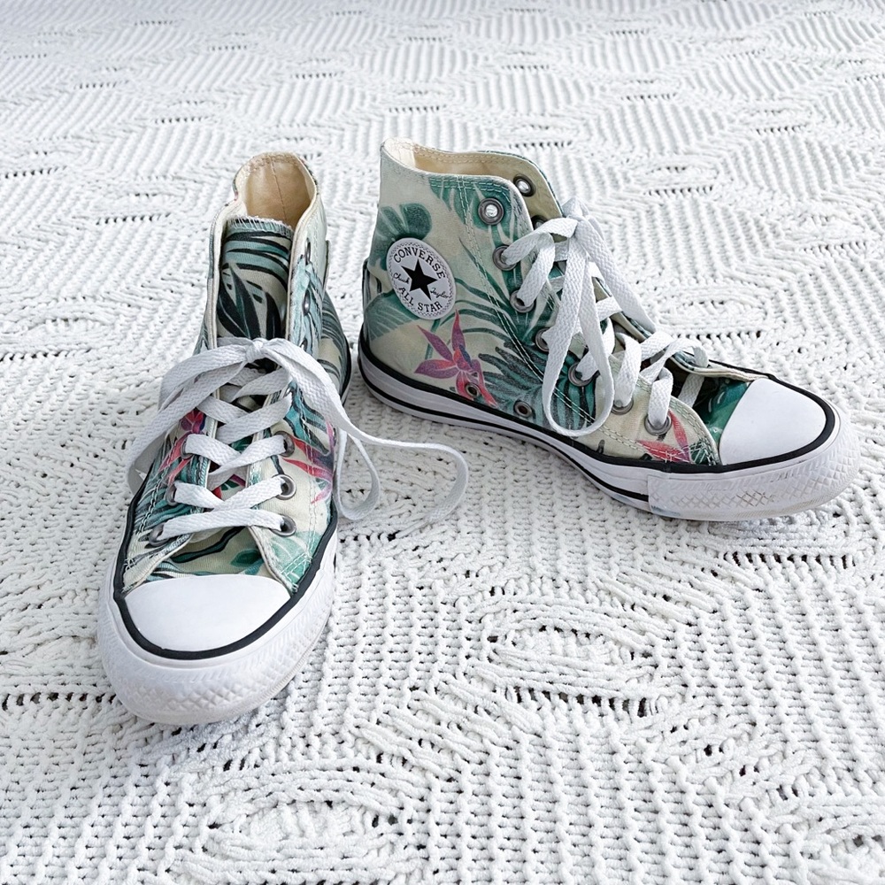 Converse Floral High-Top Sneakers - Green, Pink, White
